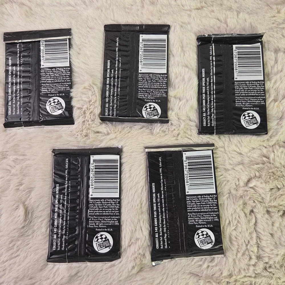 5 Pack Lot 1995 Press Pass Race Cards NASCAR Racing Sealed Trading Card Packs